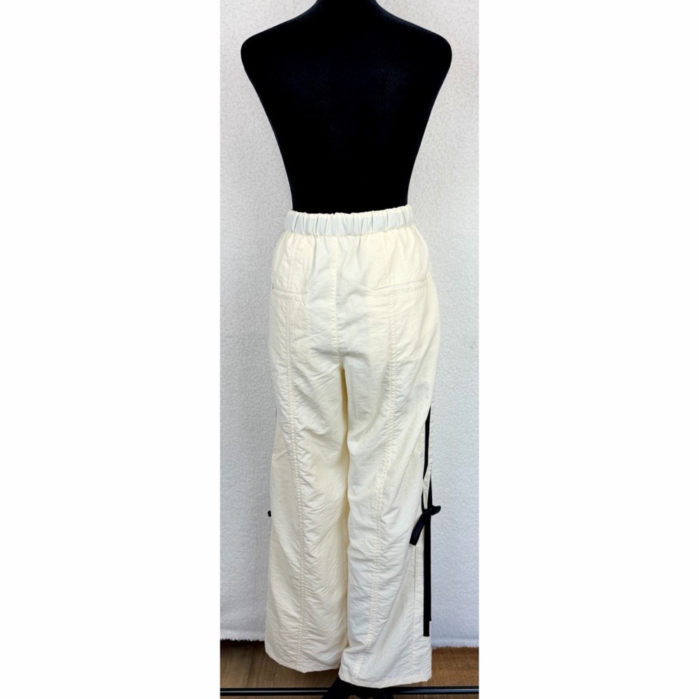 LAGUA GEM • Cream/Black Wide-Leg Ribbon Trim High-Waisted Drawstring Pants, S - Picture 7 of 16
